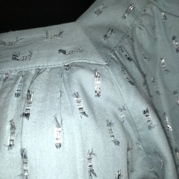 Lauren Conrad Pastel Blue Smock Top Sz L Silver Embellished Square Neck Boho - Picture 3 of 16